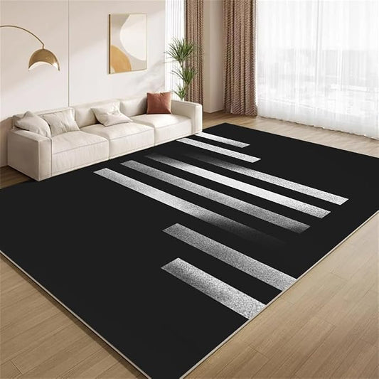 Minimalist Geometric Area Rugs, Black White Abstract Carpet, Washable Non Slip Low Pile Soft Rug for Living Room Bedroom Decor Mat 3x4ft(Small)