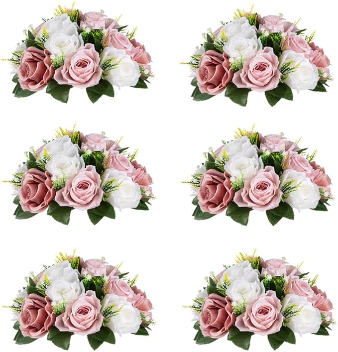 Flower Centerpieces for Wedding Tables: Wedding Table Decorations Dusty Rose & White Flower Balls Centerpieces for Engagement Cerebration Party Center Pieces 6 Packs