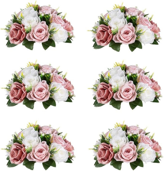 Flower Centerpieces for Wedding Tables: Wedding Table Decorations Dusty Rose & White Flower Balls Centerpieces for Engagement Cerebration Party Center Pieces 6 Packs