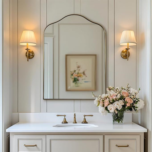 ANDY STAR Brass Scalloped Arched Wall Mirror, 22x30 Brushed Gold Irregular Bathroom Mirror with Curved Design for Vanity, Powder Room, Fireplace, Mantel, Stainless Steel Frame, Rustproof