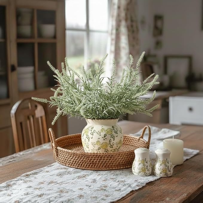 SIDUCAL Ceramic Yellow Rose Floral Vase with Wide Mouth Lace, 4.84 Inch Cracked Chinoiserie Rustic Farmhouse Vases, Pastoral Retro Vase for Home Decor, Table, Living Room, Bathroom, Shelf, Wedding