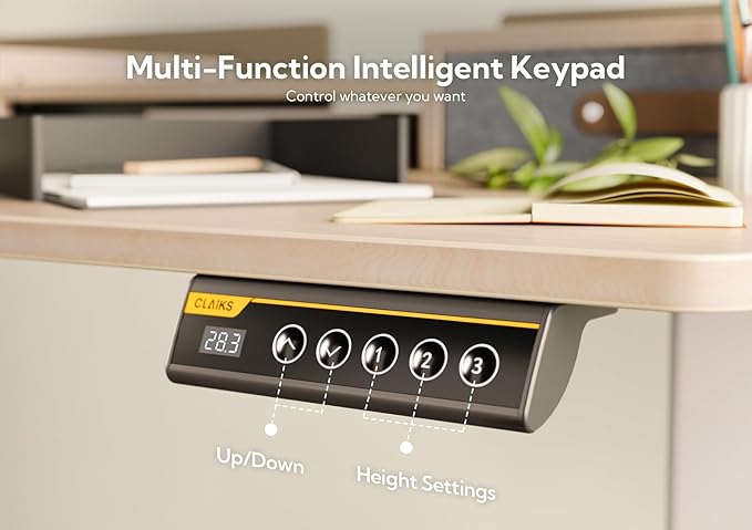 Claiks Standing Desk with Drawers, Adjustable Stand Up Electric Standing Desk Adjustable Height with Storage Shelf and Splice Board, 63 Inch, Natural