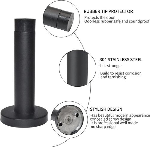 DOKU 10Pcs Heavy Duty Door Stopper - 3.5 Inch Stainless Steel with Rubber Tips | Matte Black