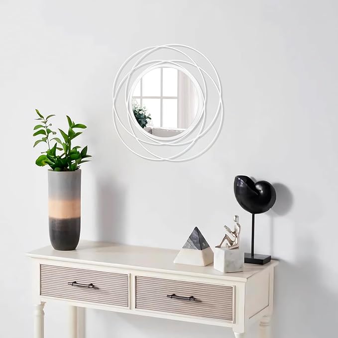 Mirrors Wall Decor Iron Frame Round Art Wall Mirrors Home Decoration Hanging Mirrors for Living Room Bedroom Bathroom Entryway White 12” x 12”