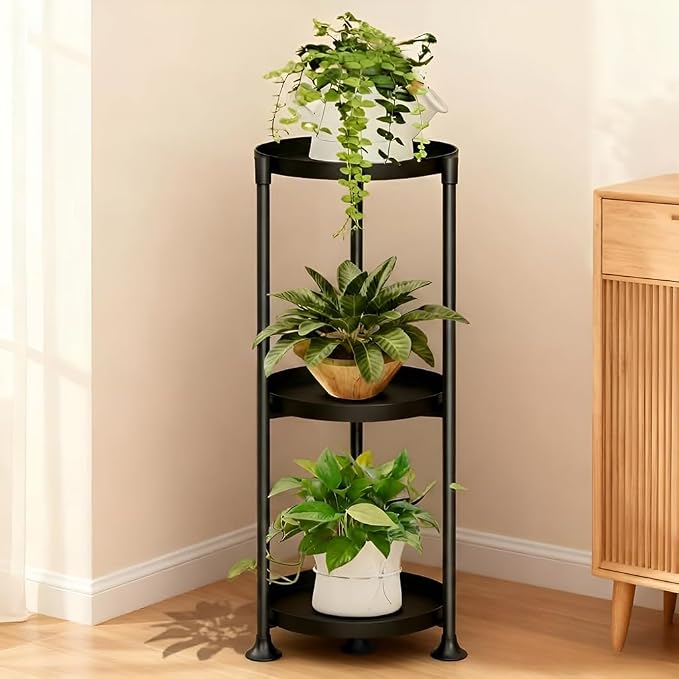SYQ 3 Tier Plant Stand Indoor Outdoor - 34'' Extra-Tall Metal Plant Stands for Potted Plants Multiple Tiered Plant Shelf Vertical Black Iron Planter Rack Large Flower Pot Holder Table for Patio Corner