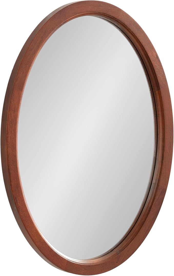 Kate and Laurel Hogan Mid-Century Oval Framed Wall Mirror; 18 x 24; Dark Walnut; Decorative Modern Wood Mirror with Soft Curvature and Oval Shape