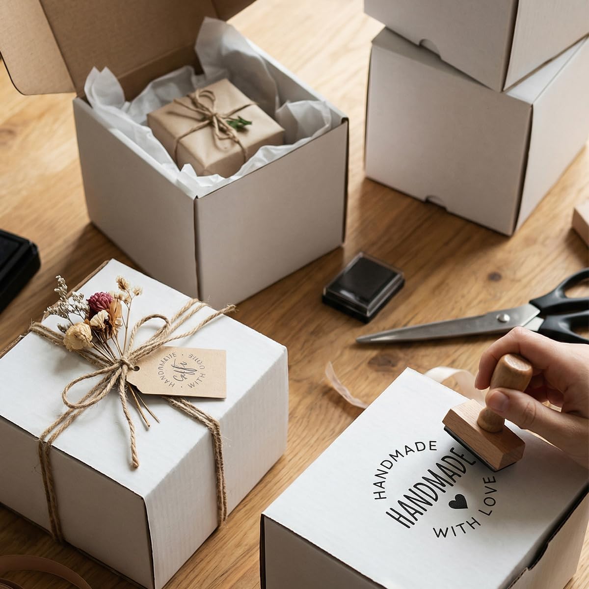 WIFTREY 30 Pack Small Shipping Boxes - 5x5x5 White Corrugated Cardboard for Business & Moving
