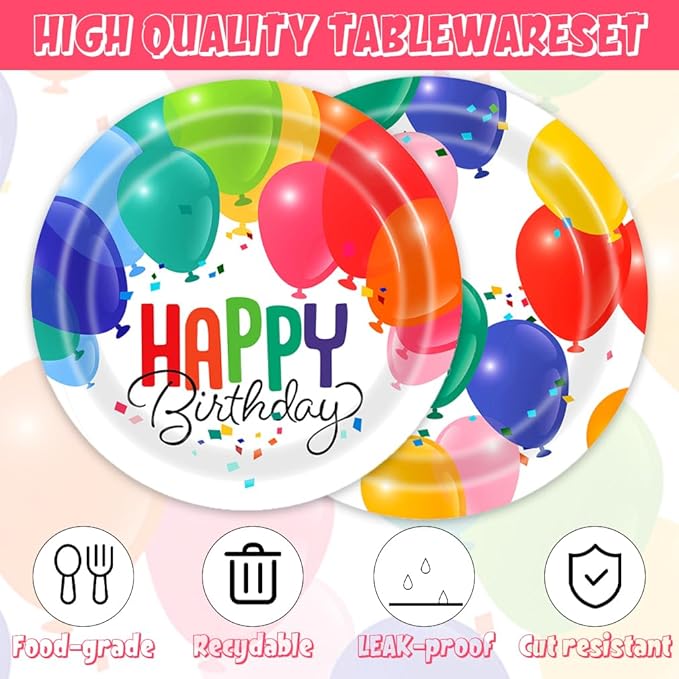 40Pcs Birthday Plates and Napkins Rainbow Balloons Plates and Napkins Set Party Supplies for Birthday Baby Shower Decorations Disposable Happy Birthday Paper Tableware Decorations