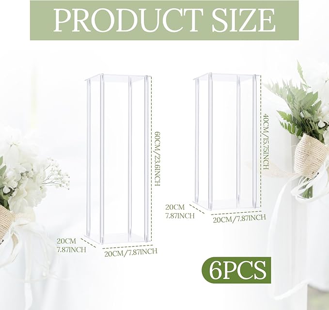 Yerliker 6 Pcs Wedding Flower Stand Acrylic Vase 23.6 Inches and 15.75 Inches Tall Clear Column Pillar Flower Stand Tabletop Display Rack for Wedding Centerpieces Birthday Party Decorations