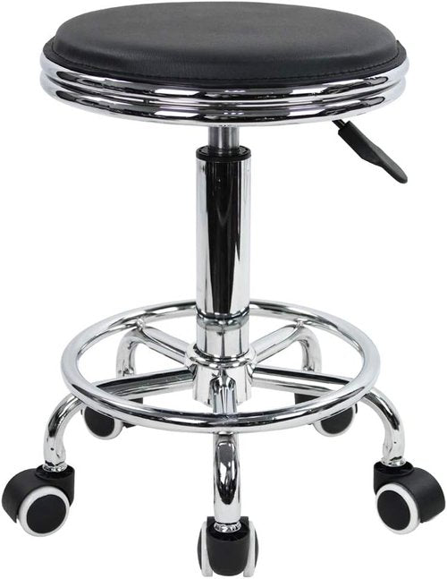 KKTONER Round Rolling Stool - PU Leather Swivel Stool with Foot Rest for Spa & Salon | Small Black
