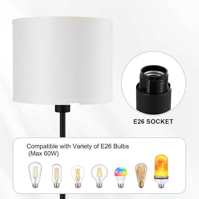 Floor Lamps for Bedroom, Small Standing Lamp with Bulb(12W, 2700K), White Lampshade, Foot Switch, Simple 59" Tall Pole Lamps for Kids Room/Girls Room/Boys Gift/Living Room/Classroom, Boho Reading Lamp