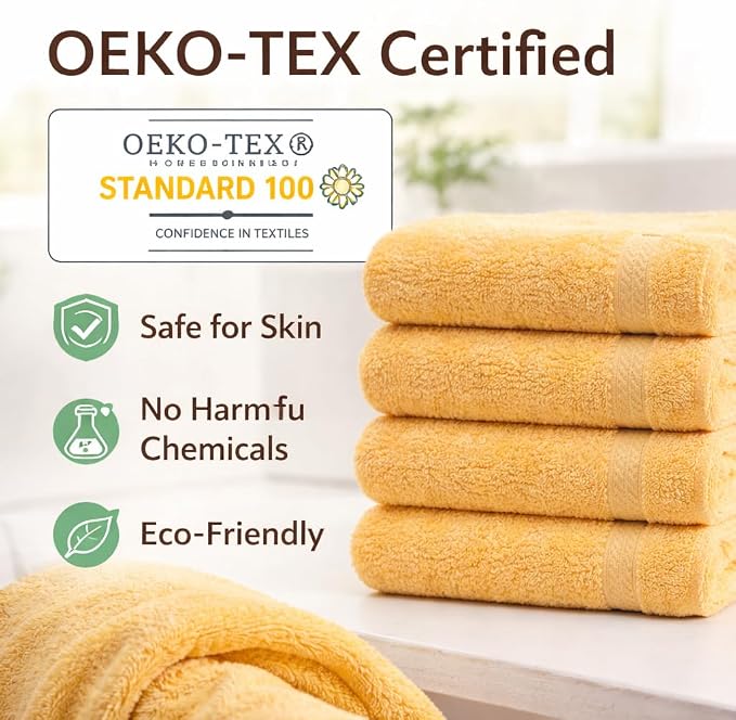 Bath Towels 27x52 | Soft & Quick-Dry | Highly Absorbent 100% Ring Spun Cotton Towels for Bathroom, Spa, Home & Hotel Use (Yellow (Pack of 5))