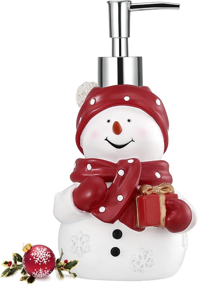 Luxspire Snowman Soap Dispenser, Christmas Decor Resin Liquid Hand Soap Dispenser Refillable Dish Soap Lotion Bottle Jar No Leak for Kitchen Shower Bathroom Countertop, 450ml