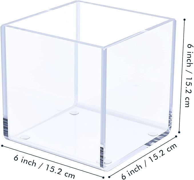 Kamehame Clear Acrylic Vase, 6"x6"x6" Wide Vase for Centerpieces, Succulent Pots Planters, Floral Square Cube Flower Vases for Home Office Wedding Decor