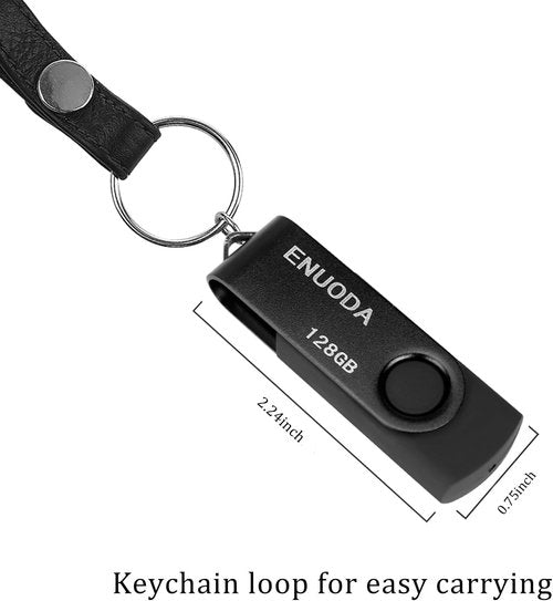 ENUODA 128GB Flash Drive - Swivel Design USB 2.0 Memory Stick for Laptop & PC (Black)