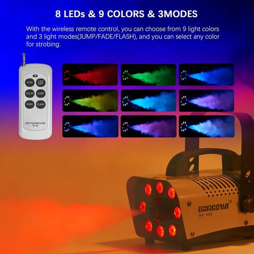 700W Fog Machine by [Brand Name] - 8 LED Lights, 3000 CFM, Wireless Remote for Halloween & Parties