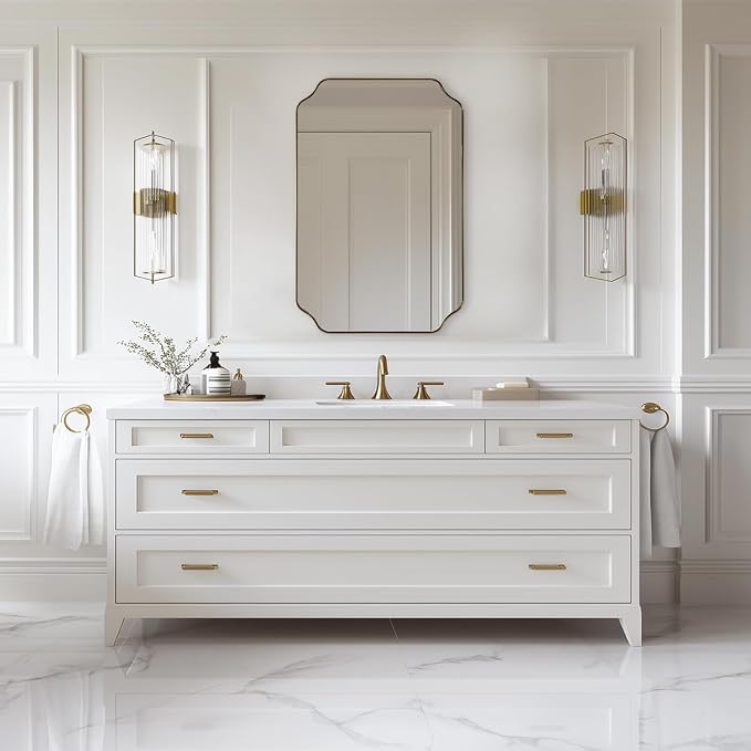 ANDY STAR 24"x36" Gold Mirror, Brushed Brass Scalloped Wall Mirror, Bathroom Mirror for Vanity, Wall Mirror with Aesthetic Scalloped Edge Design Ideal for Bathroom, Bedroom or Entryway