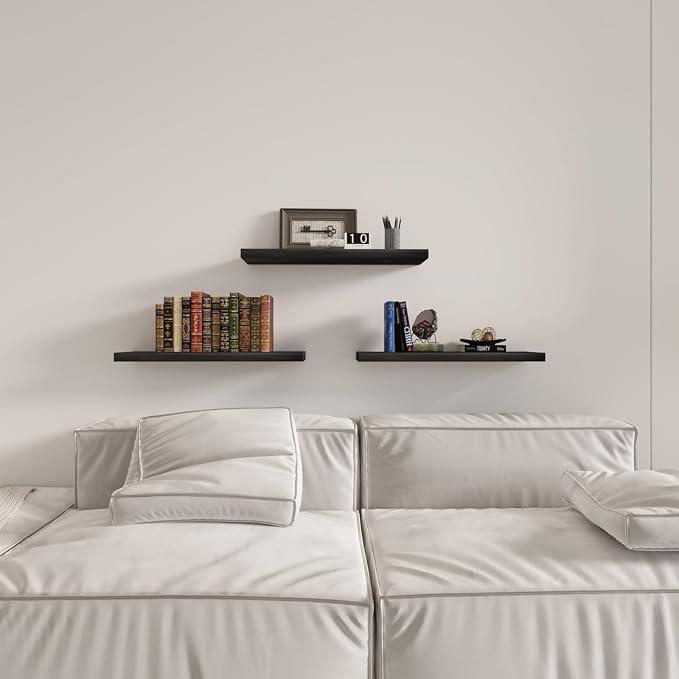 SAUMONIERES Floating Wall Shelves for Bedroom Bathroom Wall Mounted Solid Wood Shelf 24 Inch Set of 3, Espresso