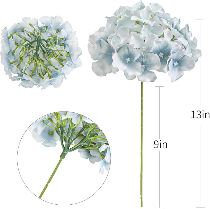 Fake Blue Hydrangea Artificial Flowers - Faux Silk Hydrangeas Flowers Heads with Stems Real Touch for Home Wedding Party Table Decor(Light Blue,Pack of 10)