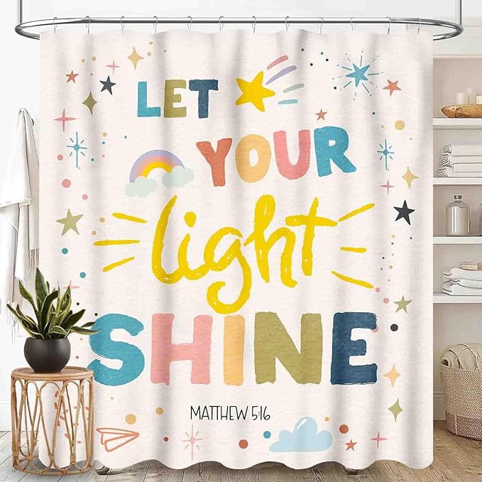 Rainbow Shower Curtain, Boho Cute Inspirational Motivational Quotes Rainbow Colorful Pastel Baby Kids Girls Waterproof Fabric Bathroom Shower Curtain Set with Hooks, 72"x84" Inch