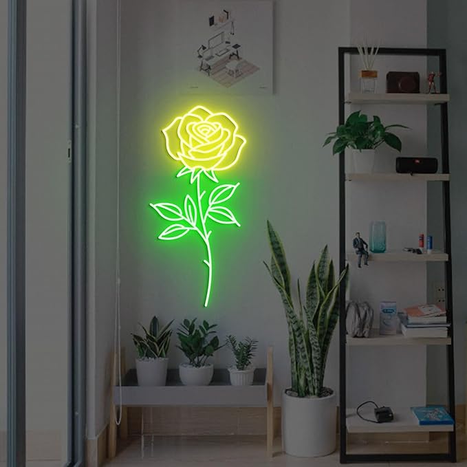 Rose Flower Neon Sign - Dimmable, Customizable Colors, Ideal Love Neon Sign & Neon Signs for Wall Decor, Perfect for Couples' Bedrooms, Wedding Spaces, Romantic Enthusiasts' Homes, Great Gift for Lovers & Romantic Style Fans