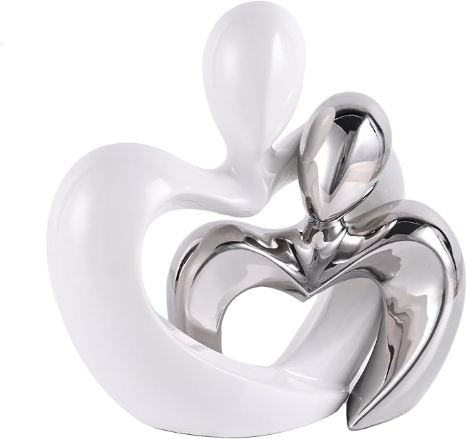 Silver Home Decor,Couple Statue Decor,Tv Stand Decor Living Room Decor Table ,Abstract Art Ceramic Statue and Sculpture,White Statues for Decor Couple Sculpture, Unusual Home Decor (White Silver)