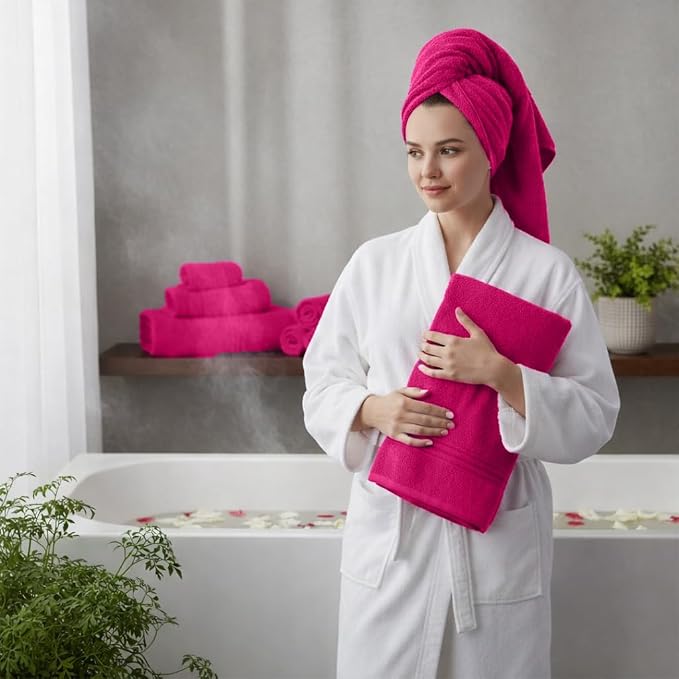 8 Piece Bath Towels for Bathroom - 100% Cotton, Soft Absorbent Bathroom Towels Set - 2 Extra Large Bath Towels, 2 Hand Towels & 4 Washcloths - Hotel Spa Thick Plush Towel, Fuchsia Purple