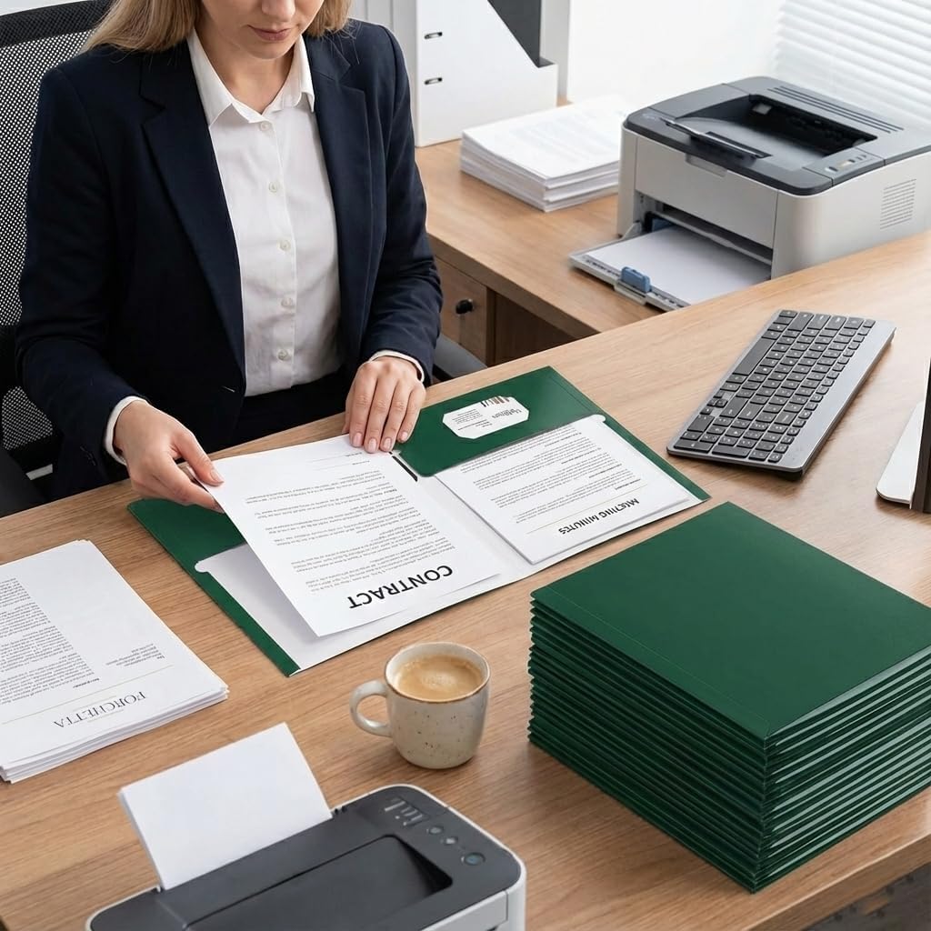 Zzrywuty File Folders - Green Document Organizers with Pockets | 50 Pack, Letter Size for School & Office