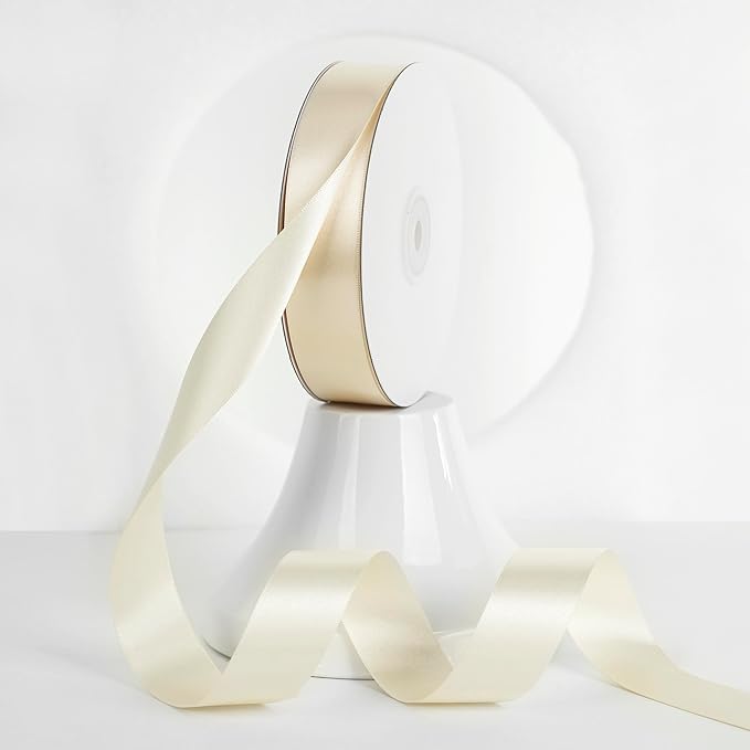 MEEDEE Ivory 1 Inch Ribbon Lux Double Faced Satin Ribbon by 50 Yards Polyester Cream Ribbons Ivory Wrapping Ribbons for Crafts, Satin Wedding, Flower Bouquet, Holiday Decorating