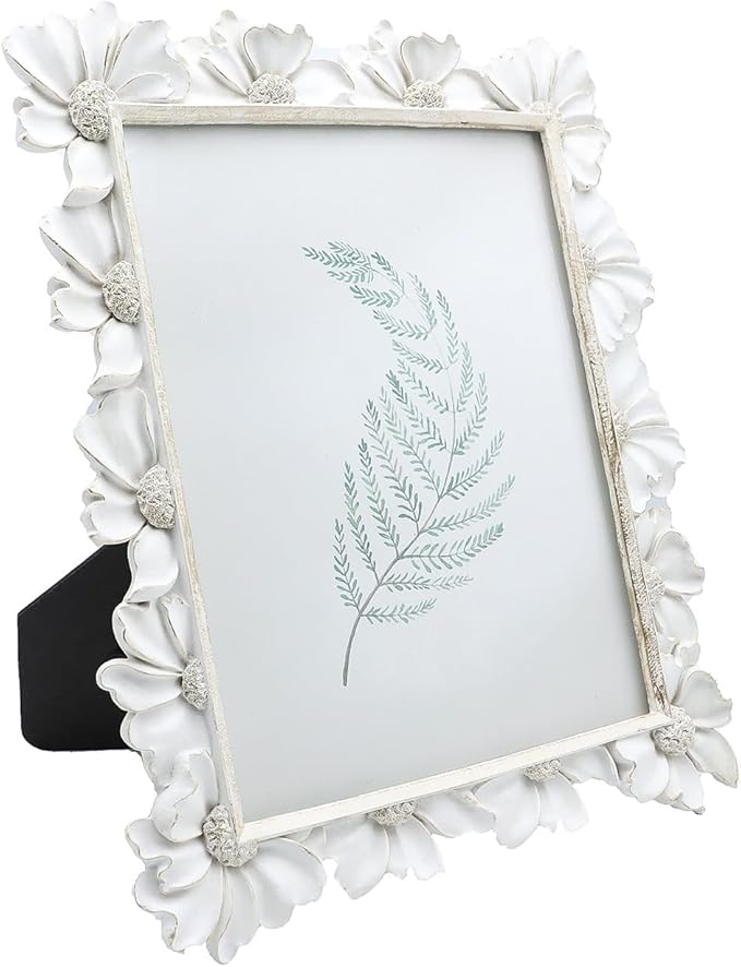 8x10 Vintage Picture Frame, Antique White Ornate Photo Frame, for Tabletop and Wall Display, Decorative Floral Design Retro Home Decor, Old Fashioned Photo Gallery Art