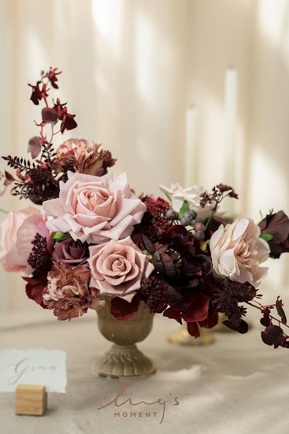 Ling's moment Artificial Flowers Combo Box Set, Dusty Rose & Lana Mauve for DIY Wedding Bouquet, Centerpieces Decor, Floral Arrangement Decor
