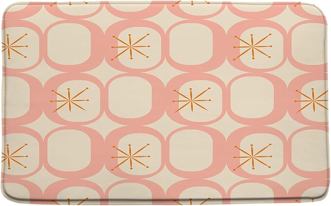 Mid Century Modern Bath Mat Abstract Atomic Geometric Retro 1950s Pink Bathroom Kitchen Toilet Rugs,24x60 Inch