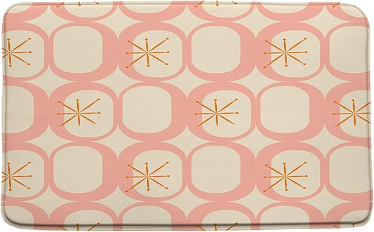 Mid Century Modern Bath Mat Abstract Atomic Geometric Retro 1950s Pink Bathroom Kitchen Toilet Rugs,24x71 Inch