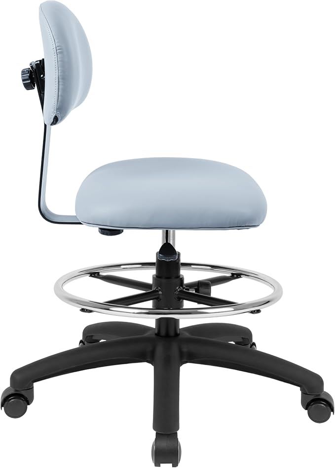 Chair Master FSS Series Square seat (19"-27") seat Height Chair. Vinyl-for Office, Garage, Desk, Shop, Computer, Doctor, Medical, Easy to Clean! 18" Footring (Gray, Mid Stool, Self Braking Casters)