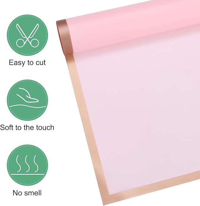 M METERXITY 20 Sheets Flower Wrapping Paper Bouquet, 23 Inch Pastel Pink Gold Edge BOPP Waterproof Floral Wrapping Paper Flower Packaging DIY for Wedding/Party/Birthday/Gift Bouquet Wrap Paper