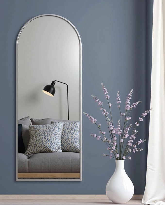 Dewfig Full Length Mirror, 58"x18" Large Floor Mirror with Stand, Full Body Mirrors for Leaning or Hanging, Standing Mirrors for Bedroom, Living Room,Dressing Room, Aluminum Alloy Frame, White