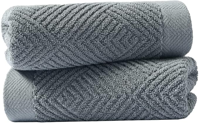 sense gnosis Grey Striped Hand Towel 13 X 29 Inch, 2 PC | Herringbone Pattern Premium 100% Cotton Ultra Soft Highly Absorbent Hand Towel Set for Bathroom