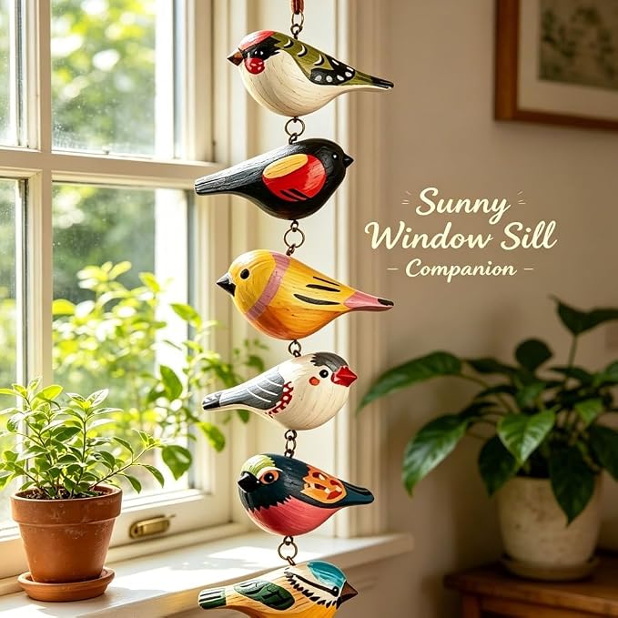 Rustic Hand Painted Bird Ornament Handcrafted Wooden Colorful Birds, Carved Northern Figurine for Hanging Decor Indoor Outdoor, Holiday Festival Gifts, for Home Garden(C)