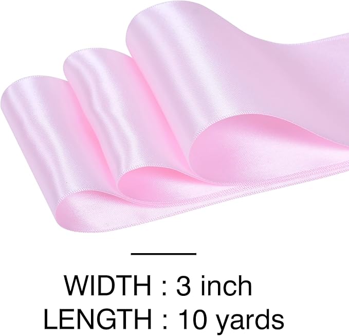 YAMA Light Pink Double Faced Satin Ribbon, 3 Inch 10 Yards, Great for Crafts Bows Flower Bouquet Wedding Home Decor Gift Wrapping