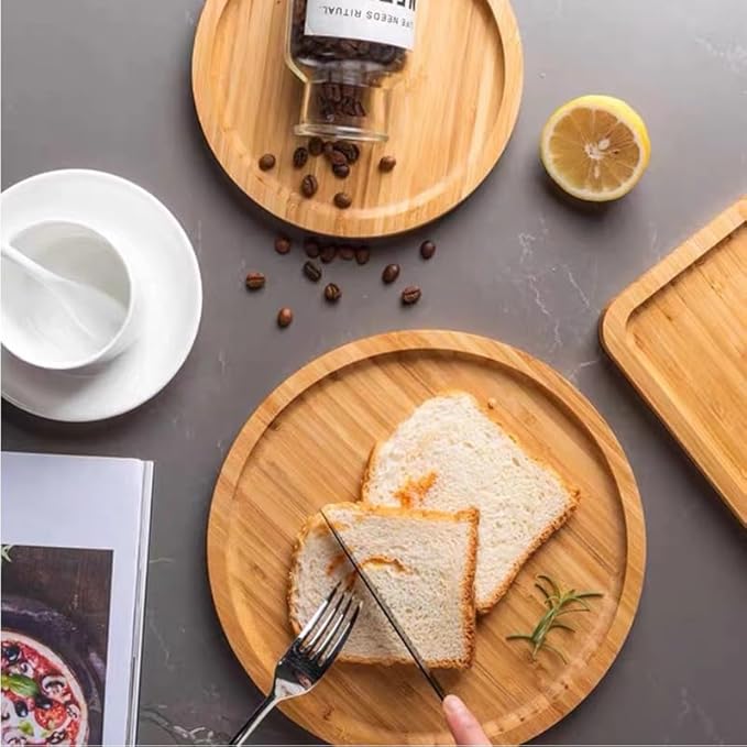 Round Bamboo Tray, Wood Serving Tray, Wooden Platter, Wood Charcuterie Board, Decorative Tray for Coffee Table, 9.8 inch