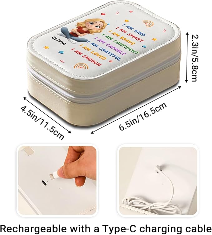 Wrappiness Girls & Women Lovely Makeup Box With LED Mirror - Personalized Jewelry Box Organizer Portable Ideal for Travel, Gift for Daughters Sisters Friends (Kind Smart Loved, Women)