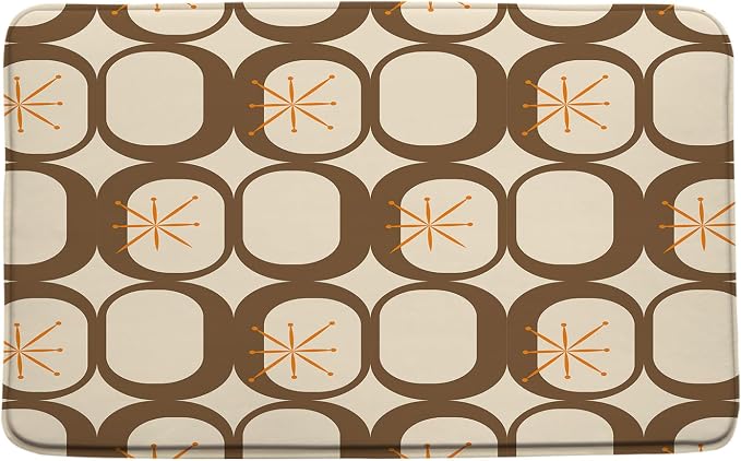 Mid Century Modern Bath Mat Abstract Atomic Geometric Retro 1950s Brown Bathroom Kitchen Toilet Rugs,18x30 Inch