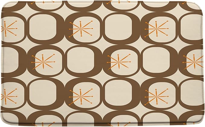 Mid Century Modern Bath Mat Abstract Atomic Geometric Retro 1950s Brown Bathroom Kitchen Toilet Rugs,16x24 Inch
