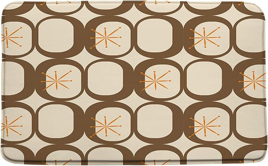 Mid Century Modern Bath Mat Abstract Atomic Geometric Retro 1950s Brown Bathroom Kitchen Toilet Rugs,16x24 Inch