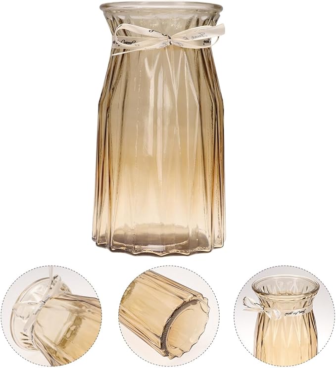 Nordic Style Glass Vase Amber Color Decorative Hydroponic Flower Bottle Elegant Planter Pot for Home Office Festival Display