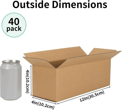 CRUGLA Shipping Boxes - 40 Packs of 12x4x4 Corrugated Cardboard for Small Business Packing