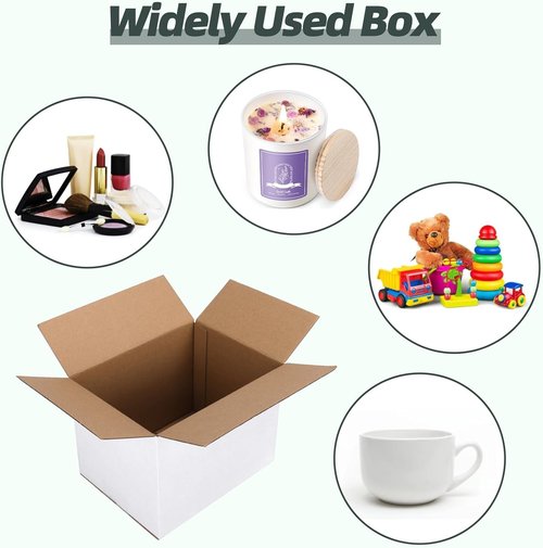 CRUGLA White Shipping Boxes - Set of 6 Corrugated Cardboard for Small Business Mailing | 8x6x6 Inches