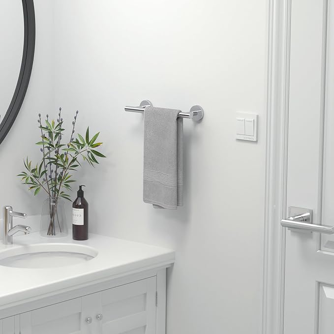 USHOWER Polished Chrome Hand Towel Bar, 9-Inch Towel Racks for Bathroom Wall-Mounted, SUS304 Stainless Steel Towel Rod (Total Length 11-Inch)