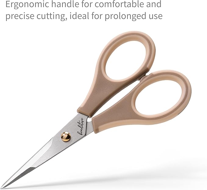 Beaditive Precision Craft Scissors - Ultra Sharp Stainless Steel Blades & Non-Slip TPR Handles - Adult & Kid Scrapbooking Scissors With Safety Cap For Home, Office, School (Milk Tea)