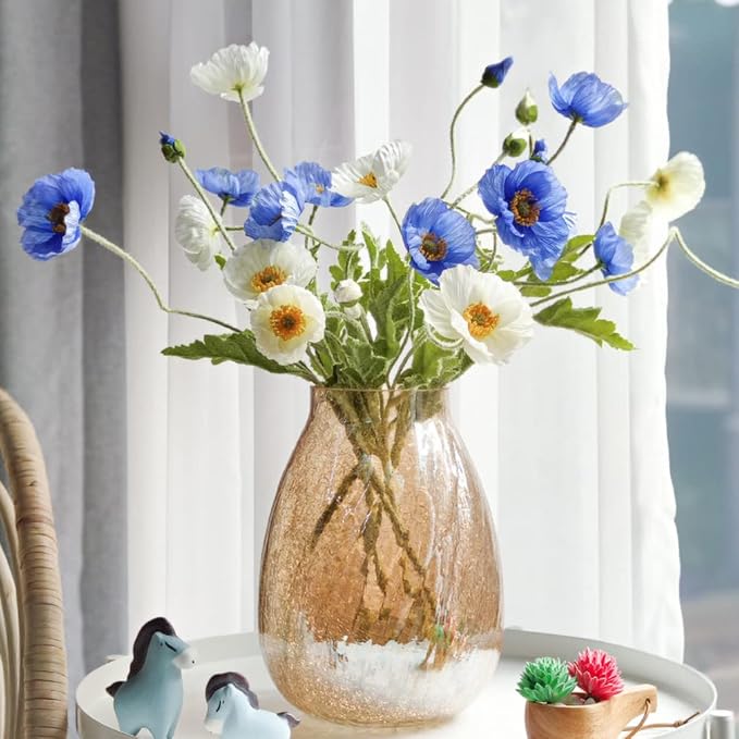 Artificial Flowers 6 Stems Poppy Silk Bouquet,for Wedding, Home, Party Decoration,Table Centerpiece Arrangement(Blue)